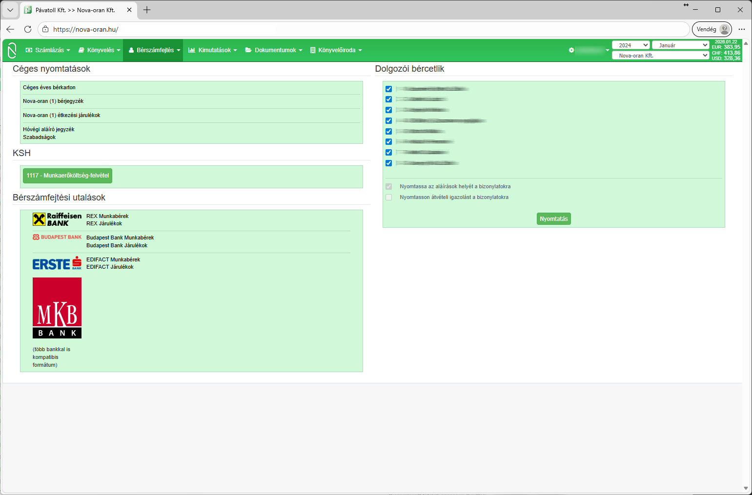 Bérszámfejtési nyomtatások